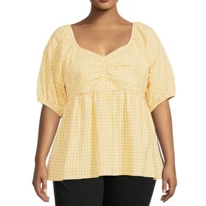 Terra & Sky Yellow Cotton Gingham Babydoll Top Size